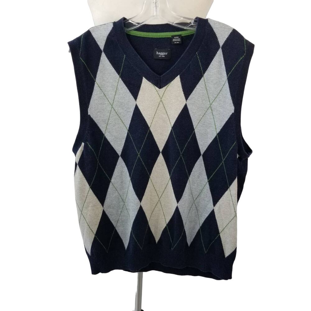 Haggar Blue Gray Tan Argyle Sweater Vest Classic Size XL